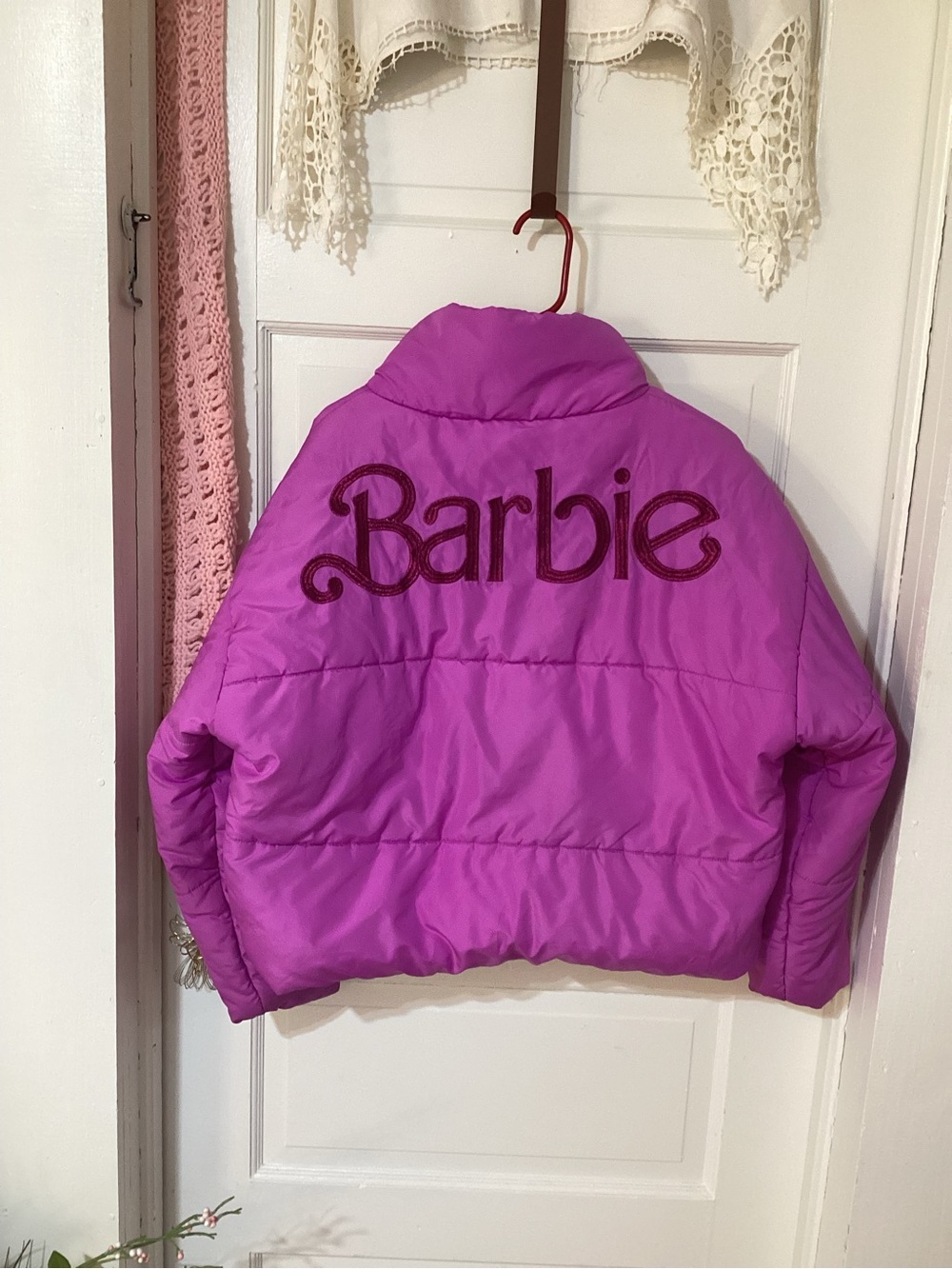 Barbie Bright Magenta Puffer Jacket with Embroidered Logo